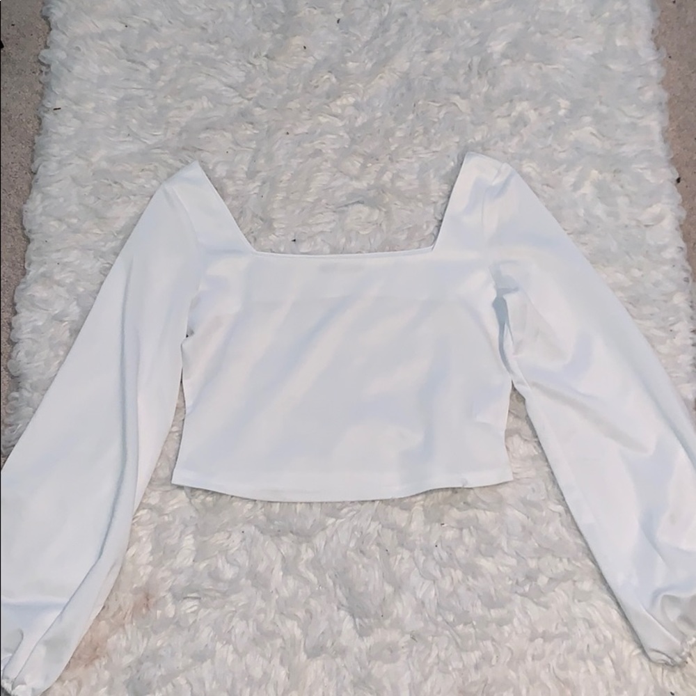 White Blouse Square Neckline Crop Top